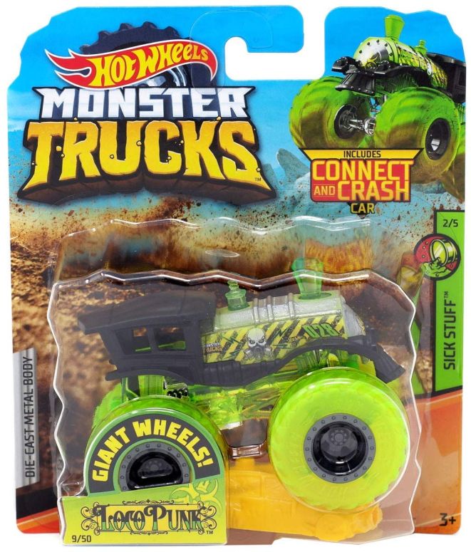 ホットウィール 異類異形貨物自動車 Hot Wheels 2019 Monster Trucks Sick Stuff 2/5 Loco Punk with Connect and Crash Car 1:64 Scale 【並行輸入品】