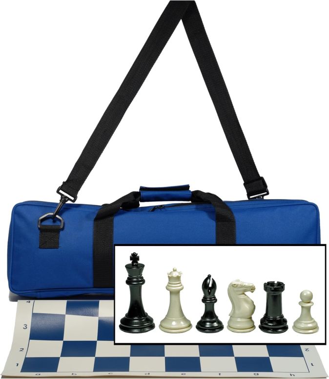 チェス書き割り WE Games Tournament Chess Set with Deluxe Electric Blue Canvas Bag, Triple Weighted Chess Pieces with 4.0 inch King, Vinyl Roll-Up Chess Board 20 inches, Travel Chess Set for Adults 【並行輸入品】