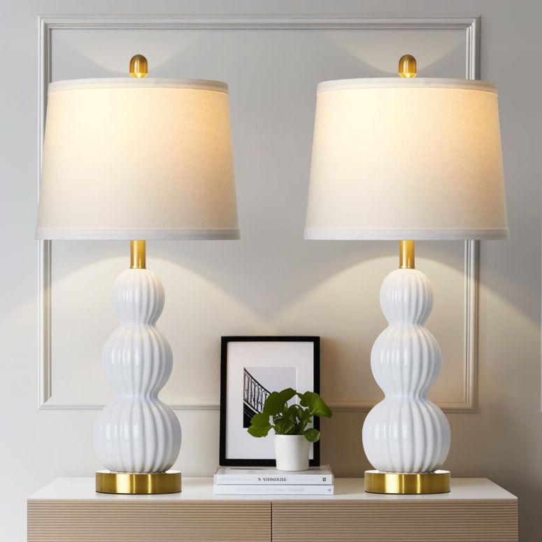 サファヴィヤ safavieh テーブルランプ サファビヤ サファヴィア luxeflow 28" White Ceramic Table Lamps Set of 2, Modern Bedside Lamps for Night Stands, Triple Gourd Table Lamp for Living Room End Table or Bedroom Nightstand (2 LED Bul 【並行輸入品】｜MJ-MARKET
