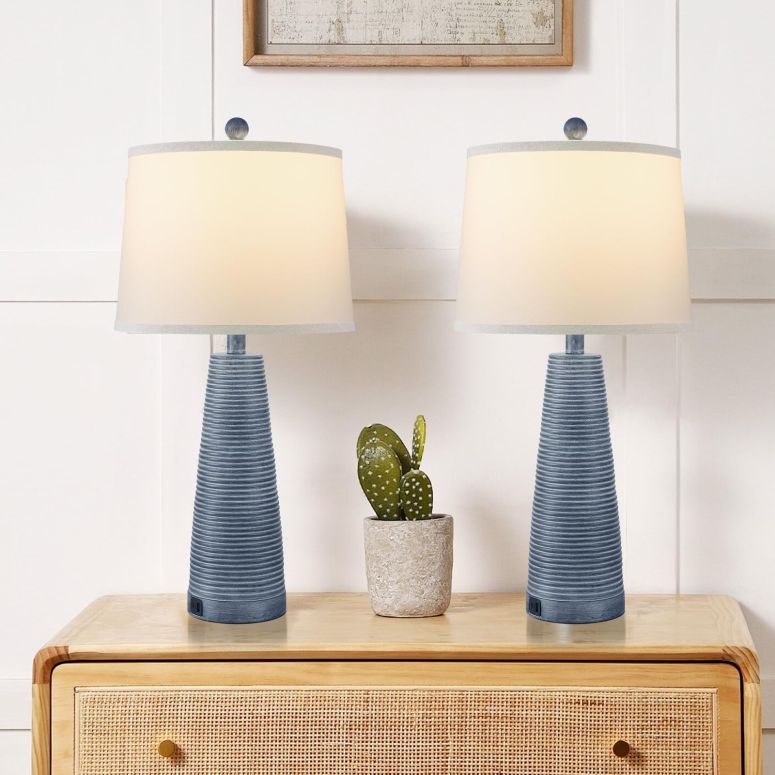サファヴィヤ safavieh テーブルランプ サファビヤ サファヴィア Terpsichore Nightstand Lamp Bedside Lamps Set of 2 Vintage Rustic Farmhouse Table Lamp 3 Way Dimmable Horizontal Stripe Light,Suitable for Living Room Bedroom,with Linen 【並行輸入品】|MJ-MARKET