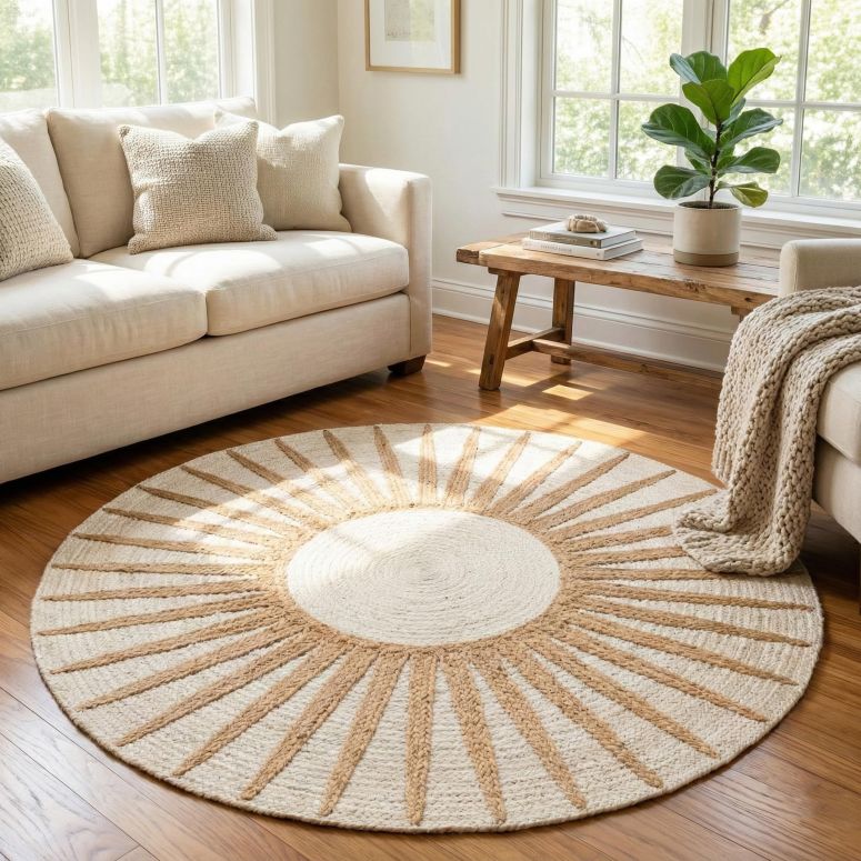 サファヴィヤ safavieh 速見表照明ランプ サファビヤ サファヴィア Restoration and Renovation Round Jute Rug ? Handwoven Natural Fiber Accent Rug with Radiating Sunbeam Pattern, Boho Coastal Style for Living Room, Bedroom, or Entryway ( 【並行輸入品】