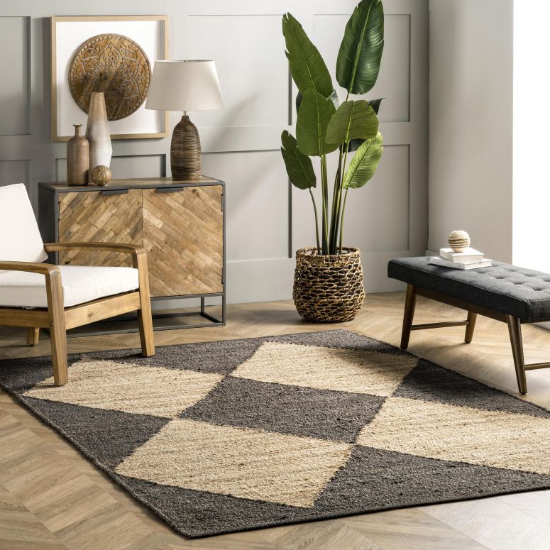 サファヴィヤ safavieh 速見表照明ランプ サファビヤ サファヴィア nuLOOM Pandora Diamond Jute Area Rug - 4x6, Global Inspired Black/Ivory Neutral Rug for Dining, Living, Kitchen 【並行輸入品】