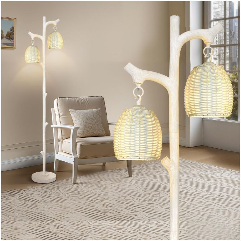 サファヴィヤ safavieh 速見表照明ランプ サファビヤ サファヴィア Scenekoy Rustic 68” Tall Floor Lamp with Rattan Shade, Retro Standing Lamp Tree Trunk Washed White Finish \u0026 Resin Body, Dimmable Corner Lamp with Bulb Prefer for Living  【並行輸入品】