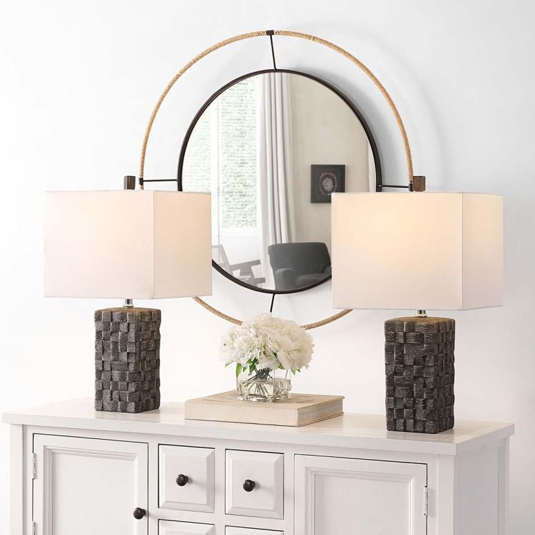 サファヴィヤ safavieh 早見表照明ランプ サファビヤ サファヴィア SAFAVIEH Lighting Collection Jayden Rustic Farmhouse Dark Grey Ceramic 23-inch Bedroom Living Room Home Office Desk Nightstand Table Lamp Set of 2 (LED Bulbs Included) 【並行輸入品】
