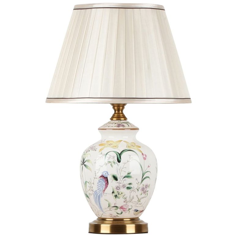 サファヴィヤ safavieh 速見表照明ランプ サファビヤ サファヴィア CEKUXPS Chinoiserie Ceramic Table Lamp, American Flower\u0026Bird LED Bedside Lamp, Classic White Fabric Lampshade Desk Nightstand Lamp for Bedroom Living Room Office College  【並行輸入品】
