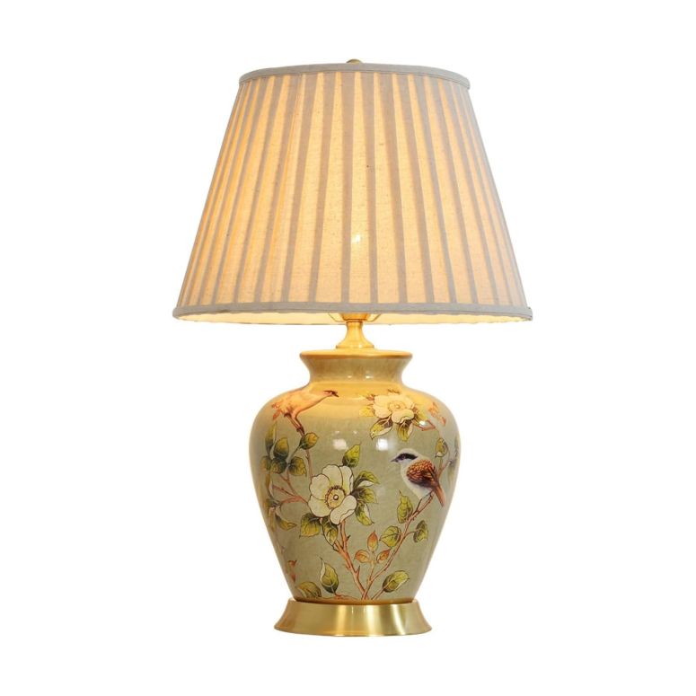 サファヴィヤ safavieh 速見表照明ランプ サファビヤ サファヴィア VYORO American Flower\u0026Bird Ceramic Table Lamp, Hand-Painted Chinoiserie Lamps, Fabric Lampshade Nightstand Lamp for Bedroom Living Room Office College Bookcase 【並行輸入品】