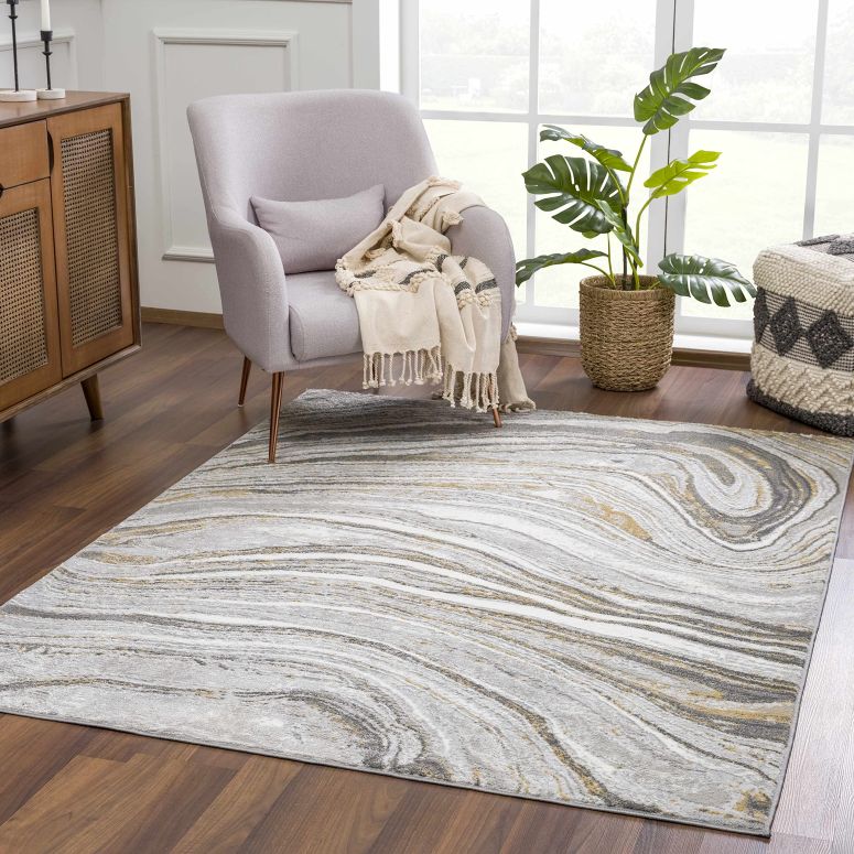 サファヴィヤ safavieh 速見表照明ランプ サファビヤ サファヴィア Hauteloom Fjord Modern Abstract Bedroom Living Room Area Rug - Marble Swirl Pattern - Contemporary Bohemian Farmhouse - Light Grey, Dark Grey, Yellow - 5\u00273\