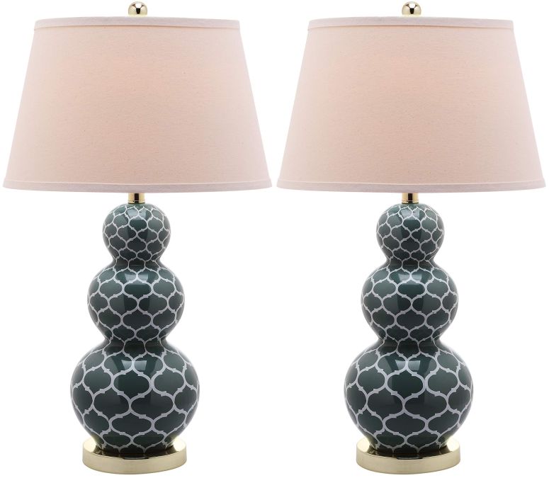 サファヴィヤ safavieh 速見表照明ランプ サファビヤ サファヴィア SAFAVIEH Lighting Collection Moroccan Trellis Marine Blue Triple Gourd Ceramic 27-inch Bedroom Living Room Home Office Desk Nightstand Table Lamp Set of 2 (LED Bulbs Incl 【並行輸入品】