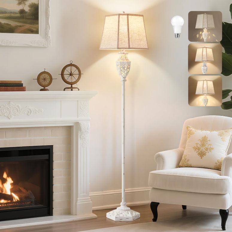 サファヴィヤ safavieh 早見表照明ランプ サファビヤ サファヴィア Luvkczc Rustic Floor Lamp - Resin Carved Base with Hollow Night Light, Farmhouse Floor Lamps, Vintage Standing Lamp for Living Room, Bedroom (Includes Bulb) 【並行輸入品】
