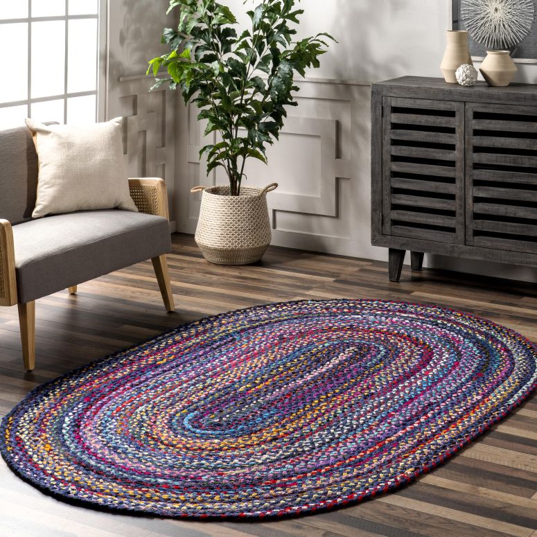 サファヴィヤ safavieh 早見表照明ランプ サファビヤ サファヴィア nuLOOM Tammara Bohemian Hand Braided Area Rug, Oval 4x6, Blue 【並行輸入品】