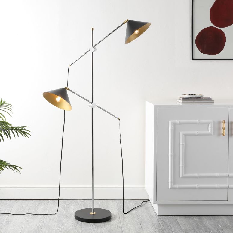サファヴィヤ safavieh 速見表照明ランプ サファビヤ サファヴィア SAFAVIEH Home Collection Dwyer 2-Light Black/Chrome 68-inch Tree Swing Arm Floor Lamp (LED Bulbs Included) 【並行輸入品】
