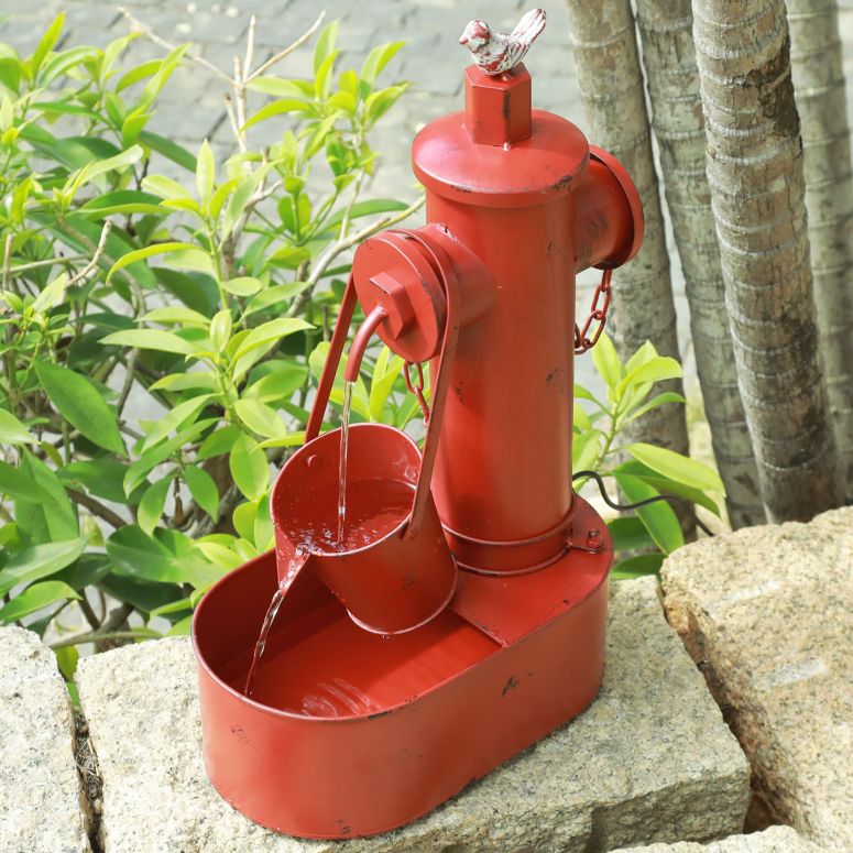 庭園 吹き上げ 室内装飾吹き上げ 置き型 吹き上げ 滝のオブジェ ウォーターフォールファウンテン Metal Fire Hydrant Solar Water Fountain with Backup Battery,Solar Powered Water Fountain Outdoor,Solar Fountain Bird Bath for Garden, Patio \u0026 Yard 【並行輸入品】