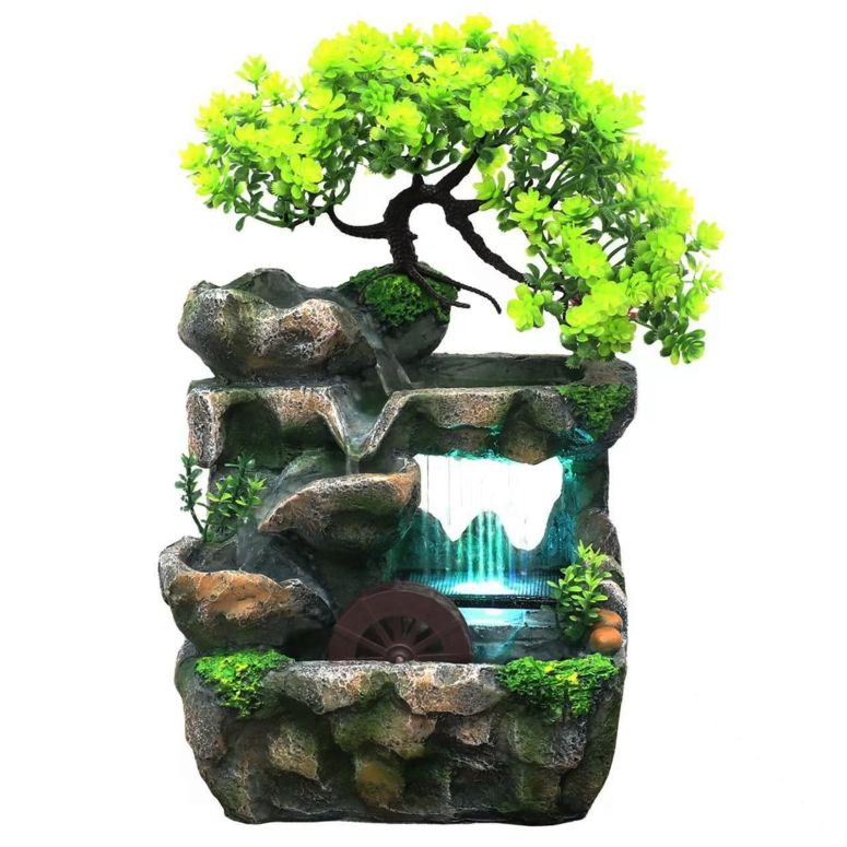 卓上 吹き上げ 滝のオブジェ テーブルトップファウンテン 室内装飾吹き上げ Tabletop Waterfall Fountain with Flowing Water \u0026 LED Lights ? Indoor Resin Rockery Desk Fountain for Home, Office, Bedroom Relaxation \u0026 Decoration, Mini Desktop Wate 【並行輸入品】