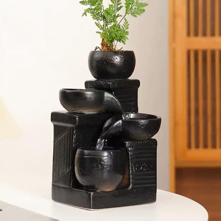 卓上 吹き上げ 滝のオブジェ テーブルトップファウンテン 室内装飾吹き上げ Outdoor and Indoor Ceramic Tabletop Desktop Fountain waterfeature Waterfall Home and Office Decoration (Black A198) 【並行輸入品】
