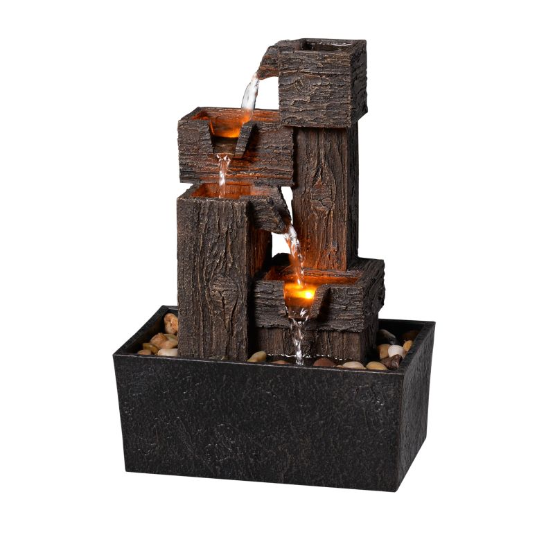 卓上 吹き上げ 滝のオブジェ テーブルトップファウンテン 室内装飾吹き上げ Zeitklang 13 Inch Tabletop Water Fountain with LED Lights, Resin Wood Grain Tiered Design, Automatic Pump, Natural River Rocks for Home Office Zen Relaxation Decor Gi 【並行輸入品】