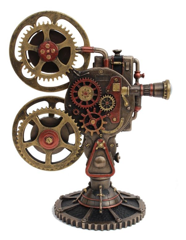 壁掛け時計 おしゃれ VERONESE Design Steampunk Projector Statue Cold Cast Resin Antique Bronze Finish LED Lighting Sculpture 【並行輸入品】|MJ-MARKET