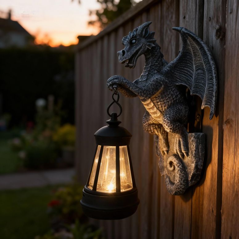 園地ともし火LEDソーラーともし火 ソーラー力強さ Large Solar-Powered Dragon Statue, Outdoor Decoration - 9-inch Garden Decor with Solar Light, Waterproof Wall Hanging, Resin Sculpture, Patio/Garden Decoration Gift 【並行輸入品】