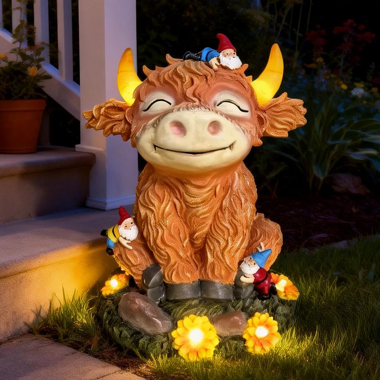 ガーデンライトLEDソーラーライト ソーラーパワー Foreby Solar Highland Cow Garden Statue with Funny Gnomes Outdoor Decor,Cow Figurine with LED Lights Yard Art Decoration for Garden,Patio,Lawn-Unique Gift for Mom,Grandma 【並行輸入品】|MJ-MARKET