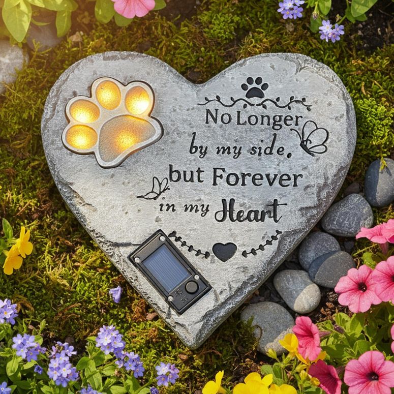 庭園点火装置LEDソーラー点火装置 ソーラー力強さ YHSOLAR Pet Memorial Stone Solar Lighted Glowing Paw Print Heart Statue with Forever インチ My Heart Engraved, Pet Headstones for Dogs Cats Waterproof Resin Loss of Dog Sympathy Gift, 10 I 【並行輸入品】