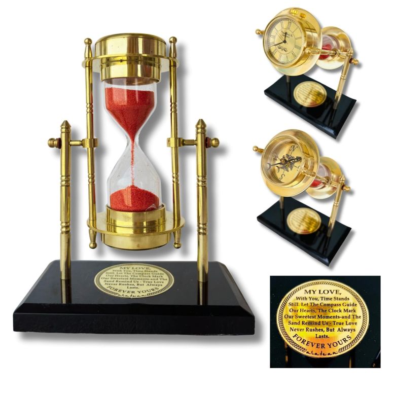 日晷儀 GUAAFA My Love Brass Sandtimer ClockCompass | Romantic Gift for Men Women, Husband Wife, Boyfriend Girlfriend - Engraved Quote 【並行輸入品】