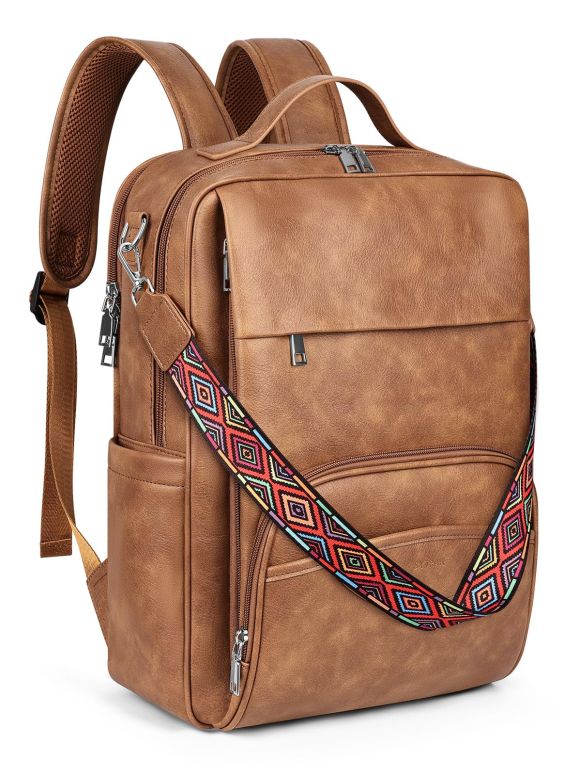 インコ 小鳥 バード トラベルキャリアー SYTRAH Leather Laptop Backpack for Women, 15.6 Inch Business Computer Bag, Designer College Backpack Travel Backpack with Colorful Shoulder Bag Strap Mocha Brown 【並行輸入品】｜MJ-MARKET