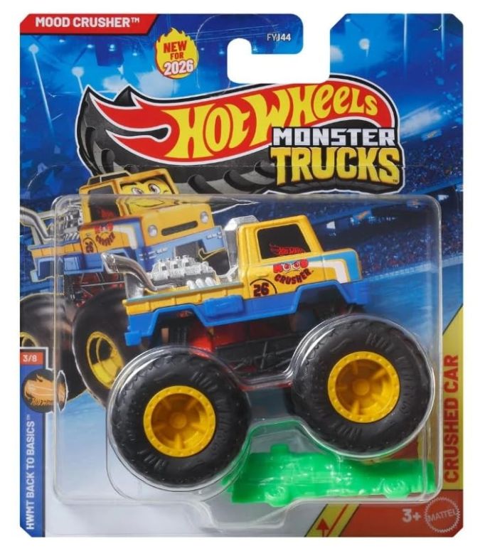 ホットウィール 異類異形貨物自動車 Hot Wheels Monster Trucks Mood Crusher [Yellow] Back to Basics 3/8, New for 2026! 1:64 Scale Diecast Toy Vehicle 【並行輸入品】