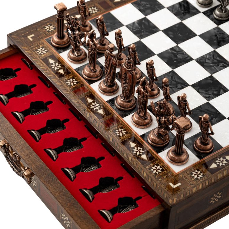 チェス書き割り 15’’ Handmade Wooden Chess Set with British Army Metal Pieces ? Luxury Storage Board ? Gift for Adults, Fathers \u0026 Collectors, Gift for Him (Black) 【並行輸入品】