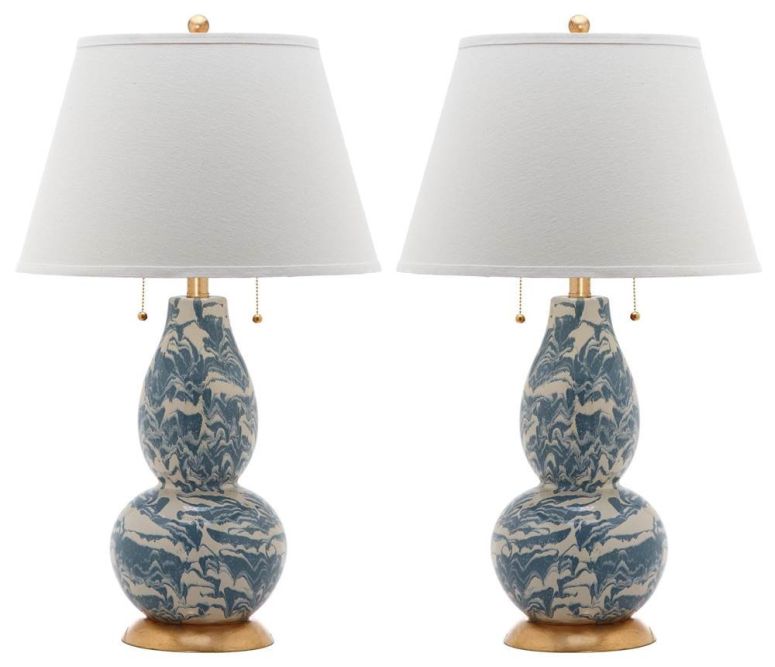 サファヴィヤ safavieh テーブルランプ サファビヤ サファヴィア Safavieh Lighting Collection Color Swirls Glass Blue and White Table Lamp, Set of 2 【並行輸入品】|MJ-MARKET