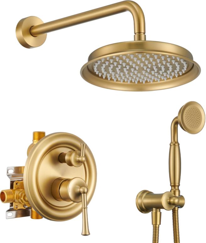 ドアノッカー Hangoro Rainfall Shower Head with Handheld Combo, Brushed Gold Shower System with Balance Pressure Valve, 9 inch Shower Head and Faucet Set, Rain Shower Head with Handheld Spray Wall Mount(B2312-BG) 【並行輸入品】|MJ-MARKET