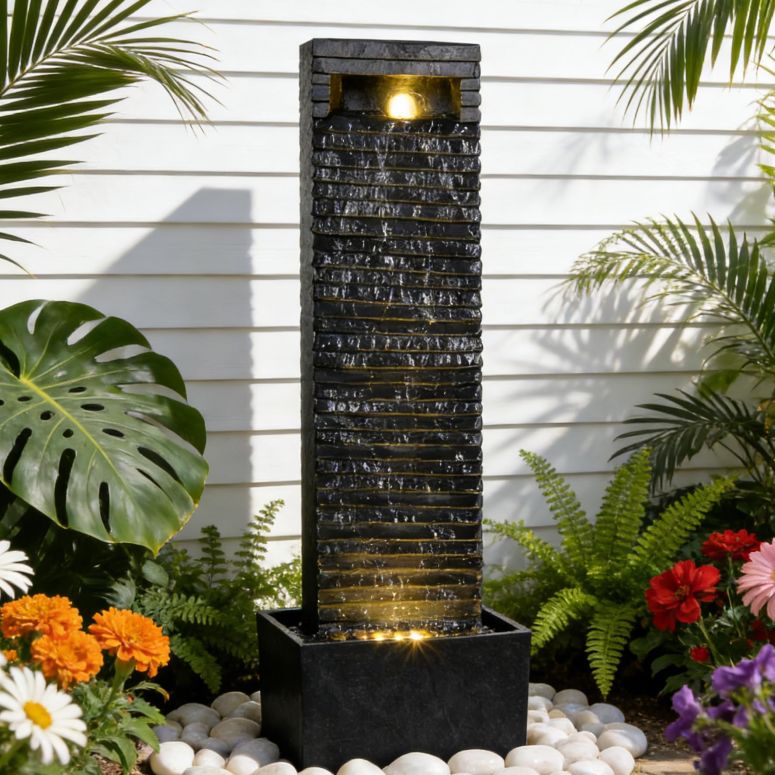 ガーデン 噴水 インテリア噴水 置き型 噴水 滝のオブジェ ウォーターフォールファウンテン Zeitklang 38.6" Tall Outdoor Water Fountain with LED Lights, Modern Floor-Standing Waterfall Fountain, Indoor Outdoor Resin Water Feature for Pati 【並行輸入品】|MJ-MARKET