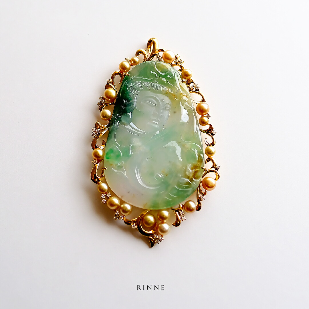 翡翠ペンダントトップ グリーン K18 ヴィンテージ 翡翠ペンダント