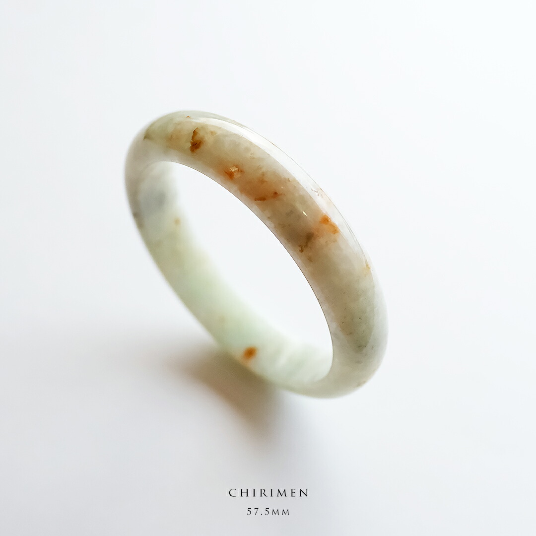 翡翠 (ひすい) バングル『CHIRIMEN』 (円形/内径57.5mm) ライトグリーン＆オレンジブラウン翡翠 一点物 高品質 無着色 ミャンマー産天然ヒスイ ジェダイト ナチュラル 天然石 パワーストーン お守り 縁起物 5月誕生石 国石 誕生日【鑑別書作成無料】【送料無料】 60,500円