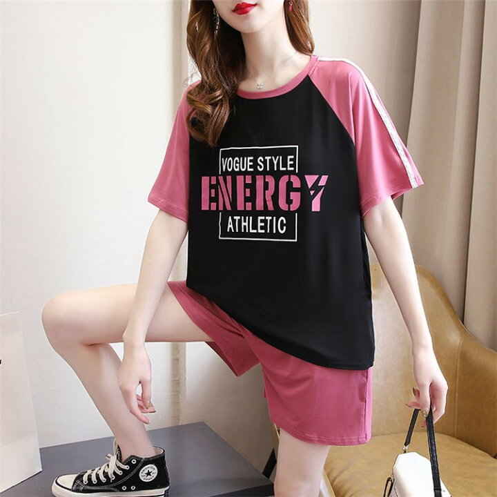 カジュアル セットアップ 上下セット ゆったり レディース セットアップ Tシャツ 短パン 2点セット 切り替え 21 Educaps Com Br