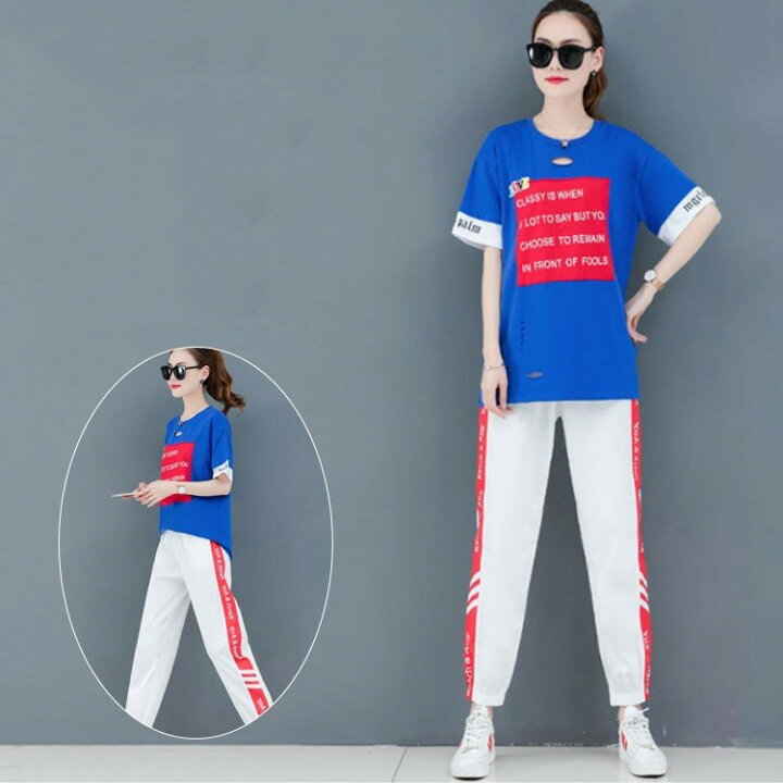 楽天市場 ジャージ上下セット セットアップ スウェット セットアップ レディース 半袖 大きいサイズ 夏 ロング丈 カジュアル スポーツ 人気 Mjshop楽天市場店