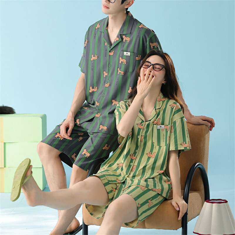 ペア パジャマ 半袖 夏 男女2着 セット 春 ストライプ おしゃれ カジュアル アニメ カップル 抗菌 綿100％ 高級 ルームウェア 春夏 ペアパジャマ 結婚祝い プレゼント お祝い おもしろ 夫婦 ギフト 上下セット レディース 部屋着 メンズ