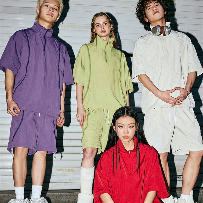 【楽天市場】カップル ペア 2点セット ブランド tシャツ セットアップ ゆったり 半袖 スタンド襟 uvカット ペアルック カップル 春夏