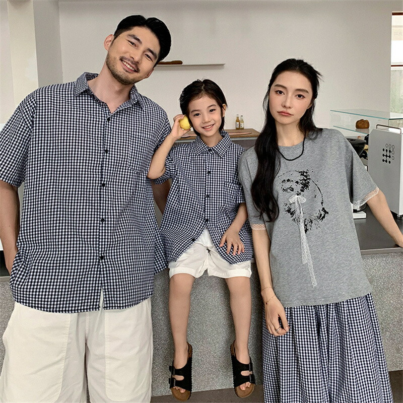 親子 ペアルック 2点セット 夏 ペア チェック 韓国風 ゆったり セットアップ ギンガムチェック 半袖 ブラウス 夏服 親子コーデ 赤ちゃん 親子ペアルック ペアｔシャツ コーデ 家族 お揃い tシャツ ブランド 大人 子供 3人 プレゼント 男の子 可愛い 女の子 運動会 家族写真