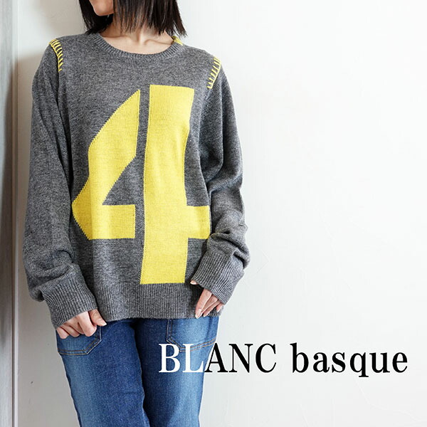 SALE50%OFF【2024秋冬新作】BLANC basque ブランバスク インターシャニットプルオーバー トップス 心地よい m薄墨色 赤銅色 黒いこと 秋冬 レディース BB46-726