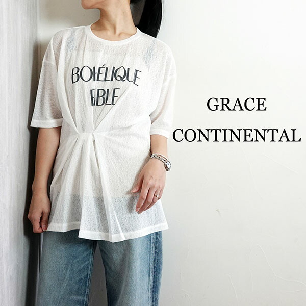 SALE20%OFF【2026春夏新作】グレースコンチネンタル GRACE CONTINENTAL タックロゴTシャツ トップス ホワイト ベージュ 春夏 レディース 0126242112｜セレクトショップＭＫＣ