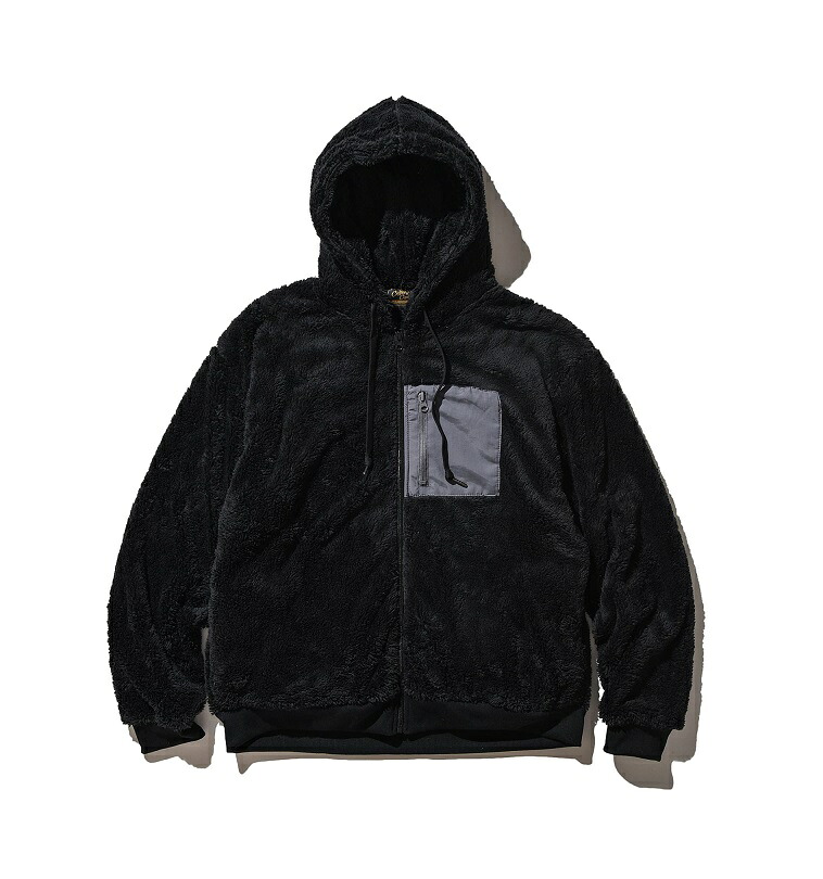 COFFEE & CIGARETTES ボアジャケット ボア ブラック 黒 SHAGGY BOA HOODIE コーヒーアンドシガレッツ オーバーサイズ 送料無料 送料込み ジップパーカー 防寒 冬｜MK CLOTHING STORE
