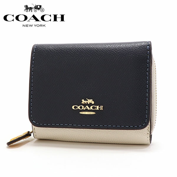 ギフトラッピング無料 コーチ 三つ折り財布 レディース COACH Wallet ラグジュアリー カラーブロック クロスグレーン レザー  マスタードイエローマルチ 2923 IMUFI リアル