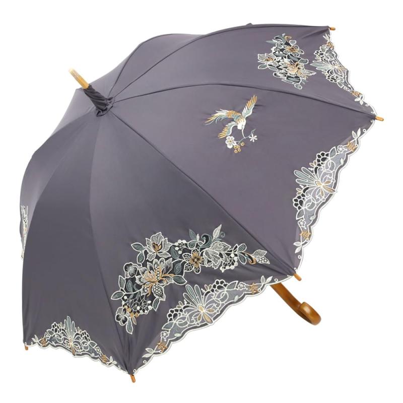 [シノワズリーモダン]日傘 女優日傘 プレミアム 花鳥カットワーク刺繍 長日傘 ショート折りたたみ日傘 ショップチャンネル 完全遮光 遮熱 UVカット かわず張り 涼しい 晴雨兼用傘 カットワ