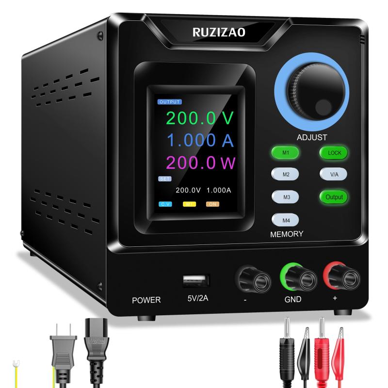 安定化電源 (0~200V 0~1A) DC安定化ベンチ電源 粗微調整出力スイッチ 高精度4桁LEDディスプレイ 5V/2A USBポート付きベンチトップラボ電源｜MK店