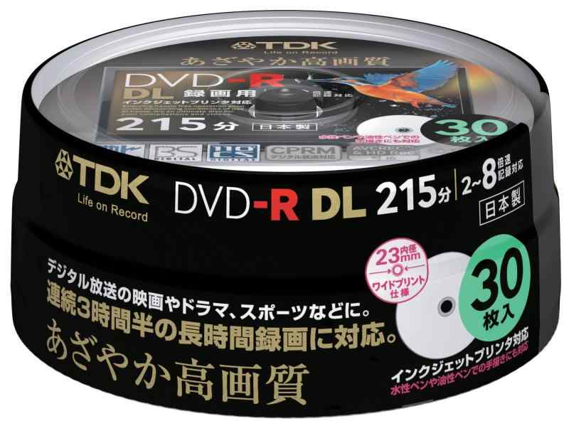 TDK 録画用DVD-R DL(片面2層) CPRM対応 8倍速対応 インクジェットプリンタ対応(ホワイト・ワイドディスク) 30枚スピンドル DR215DPWB30PS