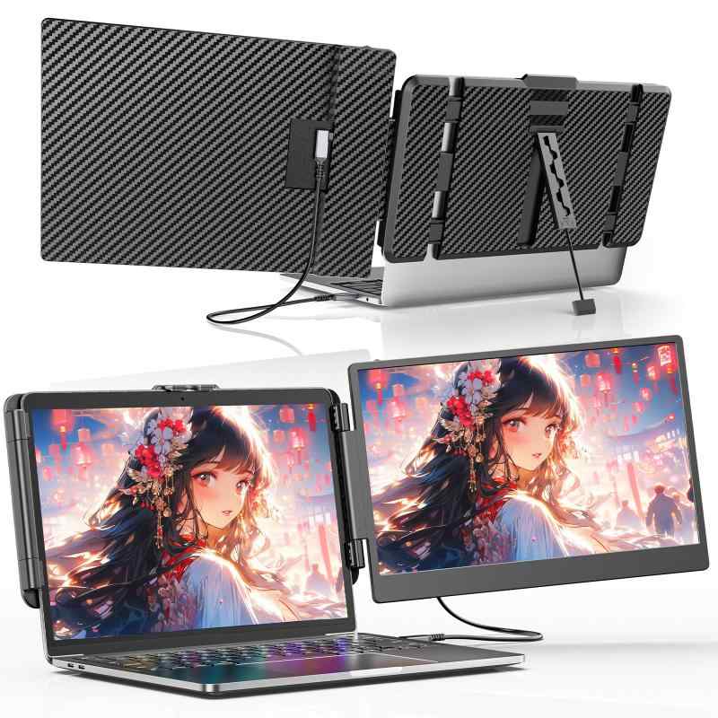 デュアルモニター 14インチ ダブルモニタートリプルモニタノートパソコンスクリーンエクスパンダ ノ120%sRGB FHD 13インチ-17インチノートパソコンに適した|MK店