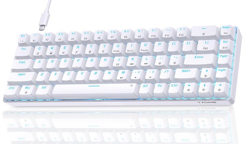 DIERYA DK68SE ゲーミングメカニカルキーボード 有線接続 65%配列 68キー 赤軸 氷ブルーバックライト 全キー無衝突 英語配列 Windows/Mac対応