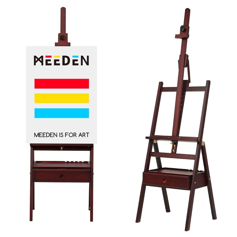 MEEDEN 木製イーゼル 前傾式H型フレーム 引き出し付き