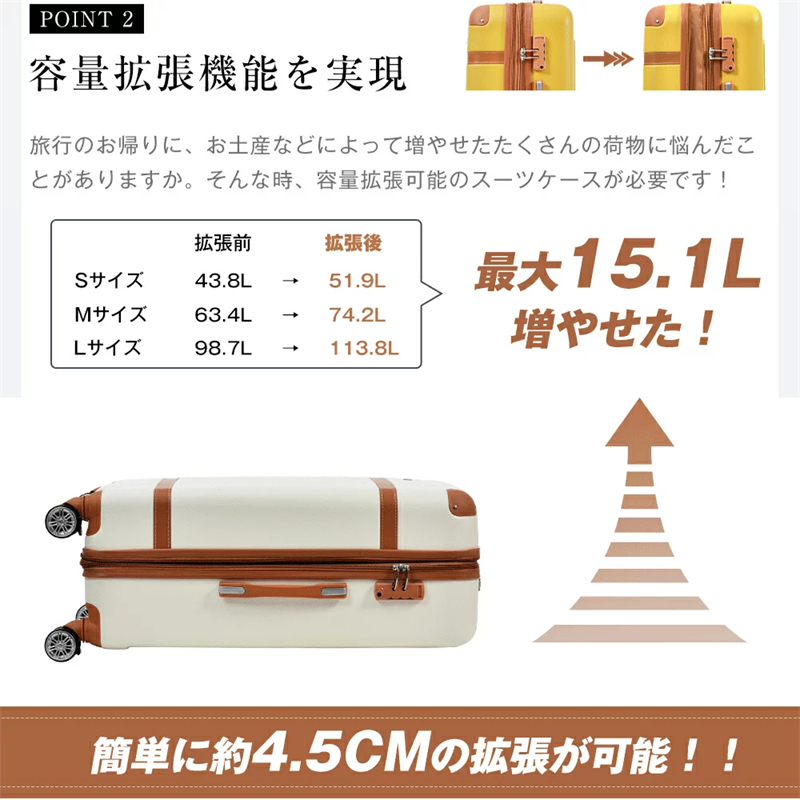 スーツケース Lサイズ キャリーケースストッパー付き容量拡張機能TSA