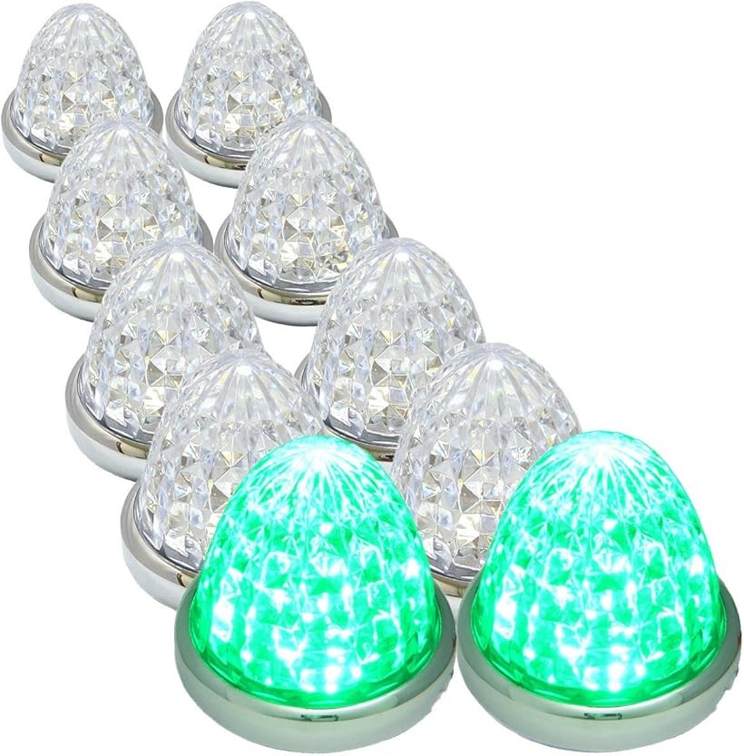 カスタマイズ 24V トラック用 LED マーカーランプ サイド 8面クリスタルカット仕様 16LED 汎用 10個 セット グリーン (グリーン)|エムラインストア