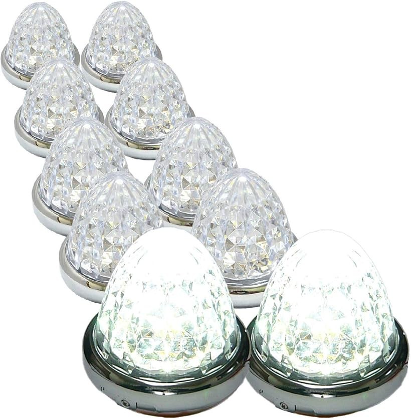 カスタマイズ 24V トラック用 LED マーカーランプ サイド 8面クリスタルカット仕様 16LED 汎用 10個 セット ホワイト (ホワイト)|エムラインストア